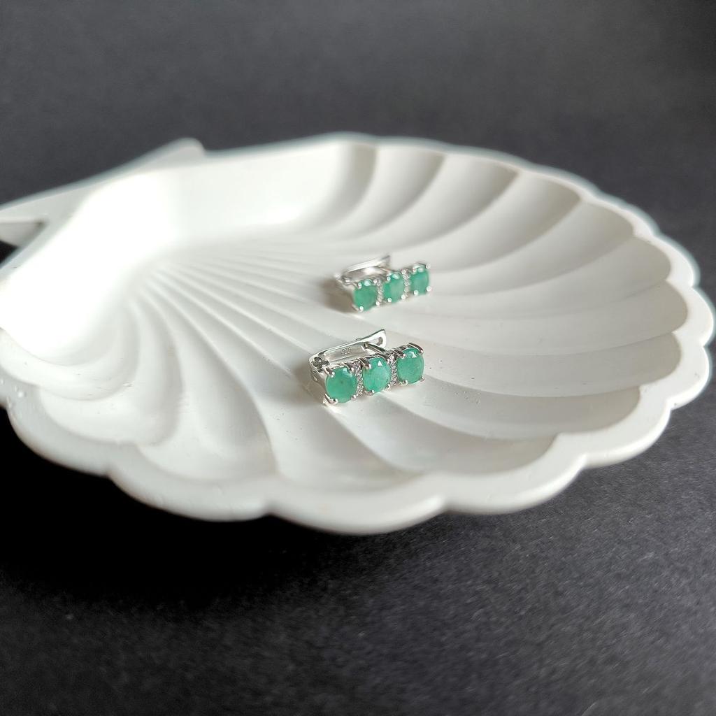 Silver Earrings with Natural Emerald 2.106ct, Cubic Zirconia (2162230)