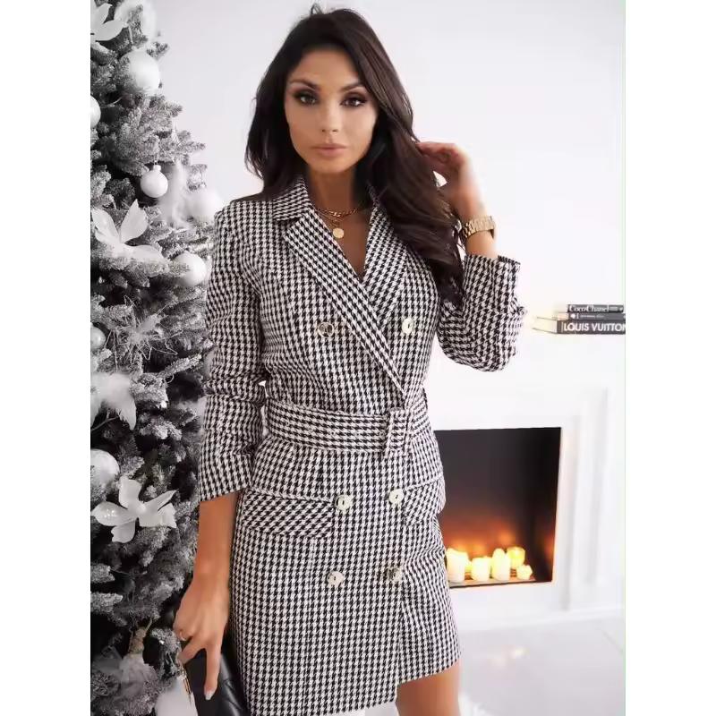 

Autumn and Winter Popular Long Sleeved Belt Colored Suit Jacket Dress XS