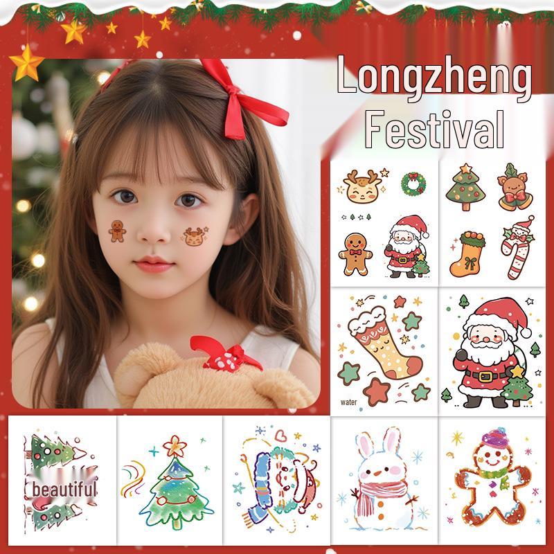 Popular Cartoon Christmas Temporary Tattoos for Kids - Cute Santa and Snowman Sticker Set