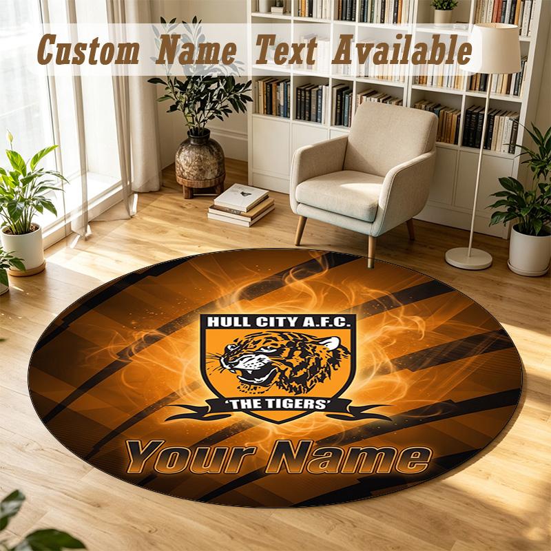 Round Rug Custom NameHull FC Pattern Non Slip Carpet Home Floor Decor