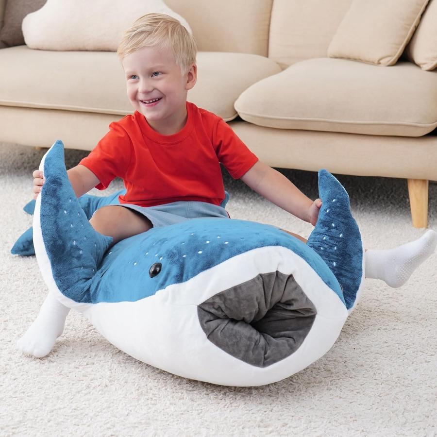 Peluche Gigante Squalo Balena Cuscino Giocattolo - Animale di Peluche Grande Realistico progettato per Arredamento Casa più Regalo Tessuto Morbido di Colore Blu Ideale progettato