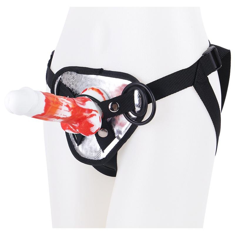 Flash 3 Ring Closed Moon Shame Flower Blue Red and White Mixed Color Liquid Silicone Simulation Good Wear Dildo Leather Pants