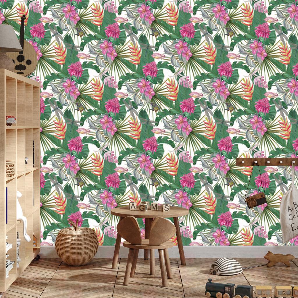 Wallpaper Beautiful Leaves Exotic Flowers for Living Room and Bedroom 50x1000