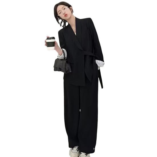

Женский костюм, пальто, лацкан, длинный рукав, боковые пуговицы, пиджак на шнуровке, однотонный, свободный крой, деловая верхняя одежда с карманами 2XL чёрный