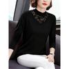 Pure Cotton Half-Turtleneck Lace Base Shirt for Women, New Spring, Autumn, and Winter Style, Fleece-Lined Long-Sleeve Slim-Fit Inner Top, Trendy