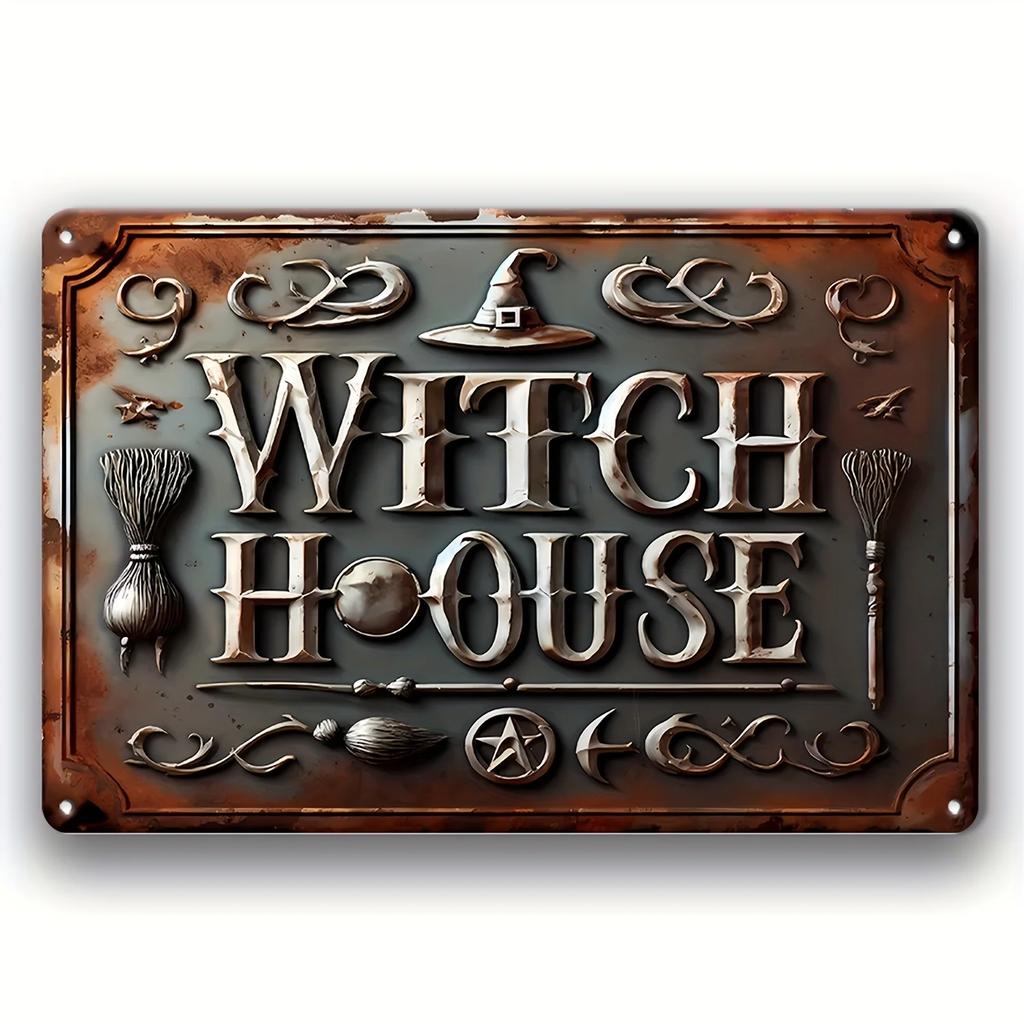 The House Witch Rules Halloween Halloween Decoration Metal Tin Sign Vintage Plaque Decor Wall Art Wall Room Home Restaurant