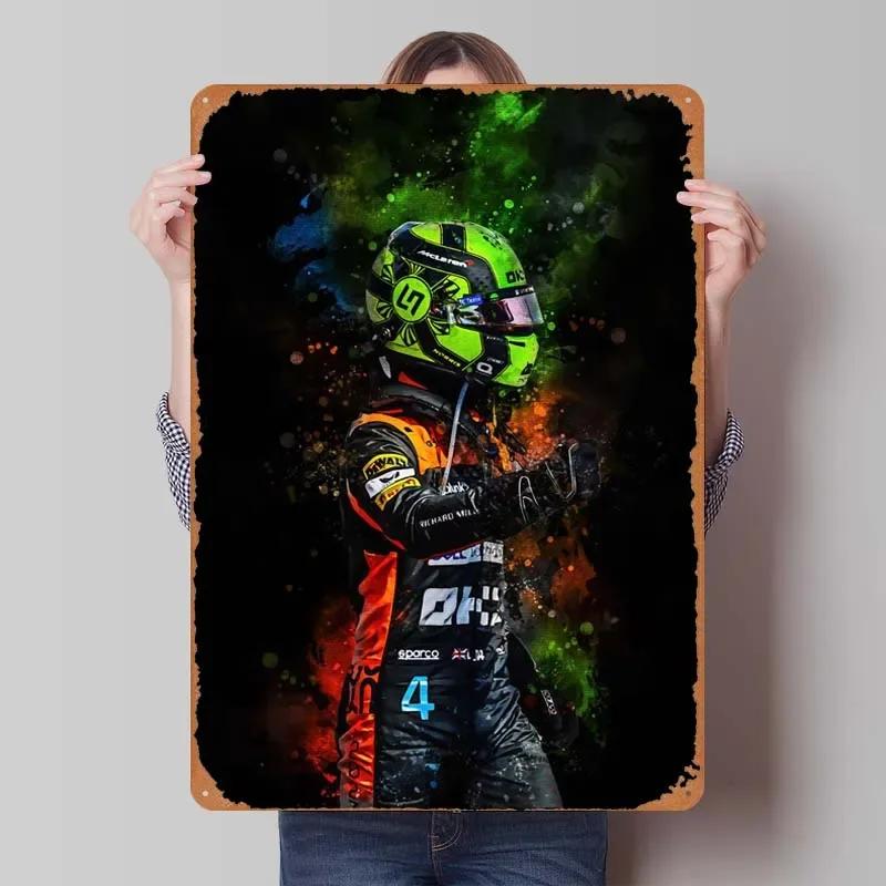 Lando Norris Metallschild Rennposter Dekorative Metallplatten Retro Blechschild für Wandkunst Dekoration Gamer Zimmer Dekoration