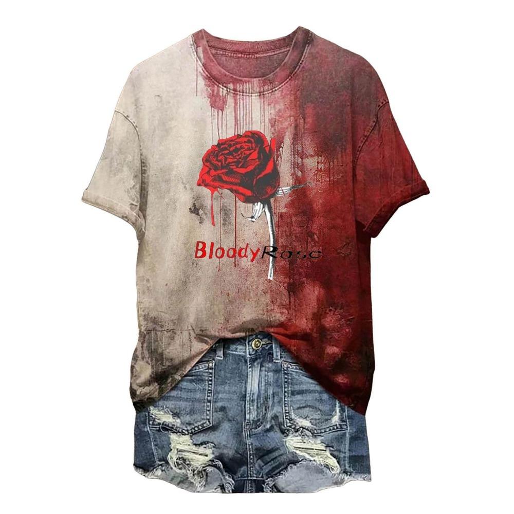 

Bloody Shirt For Women Funny O Neck Short Sleeve Halloween Blood Clothes Gift Blood Splatter Womens Casual Tees 8XL
