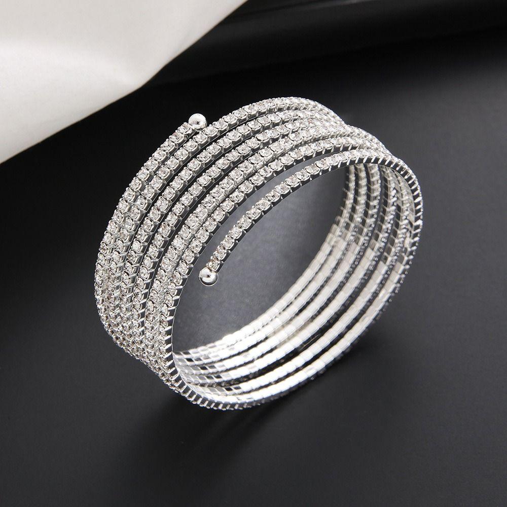 Gold Color Upper Arm Bracelet Silver Color Full Shiny Rhinestone Bangles  Jewelry Accessories