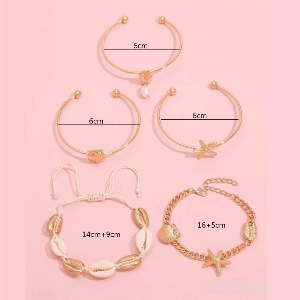 Stacked Design Starfish Shell Bracelet Pendant Bracelet  Women Beach Vacation