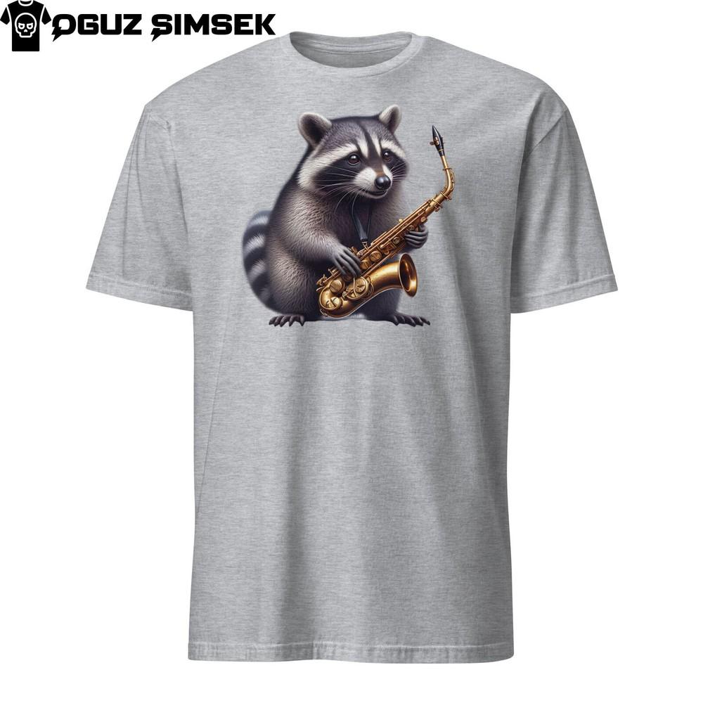 

Реалистичный енот, играющий на саксофоне, унисекс футболка | Уникальная графическая футболка S