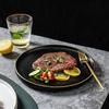 Flat Ceramic Western Dish Household 8-inch Black Non Slip Steak Plate Restaurant Commercial White Circular Pasta Tableware