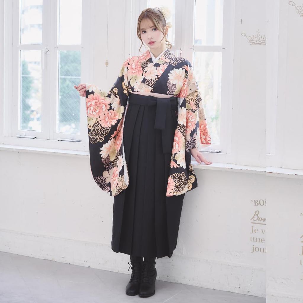 RiraMacherie Hakama Set for Elementary School College Floral Graduation Thank You Party Black X [RiraMacherie] 3-piece Students, Students, Ladies,