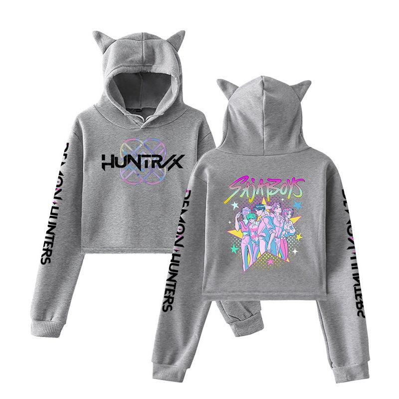 Autumn K - POP Demon Hunters Printed Cat Ear Hoodies Fashionable Casual Sports Long Sleeved Children's Boy and Girl Kids Unisex Hooded Sweatshirts
