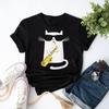Funny Cute Cat Wearing Sunglasses Playing Saxophone Casual T Shirt