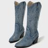 Women Embroidered Western Knight Boots Thick Heel Mid-calf Boots for Office Business Nightclub Party Banquet
