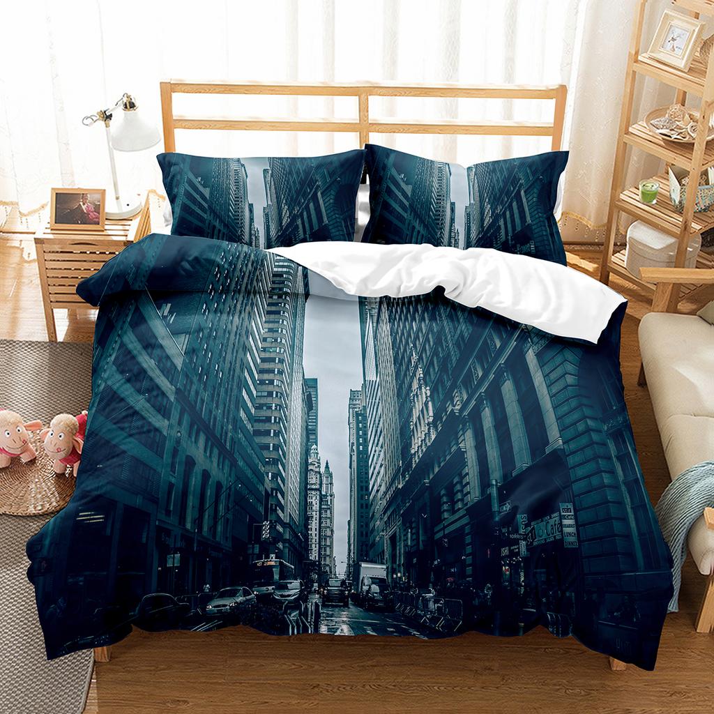 Cityscapes King Queen Duvet Cover Tall Buildings Landscape Bedding Set Busy Traffic View Quilt Cover Polyester Comforter Cover
