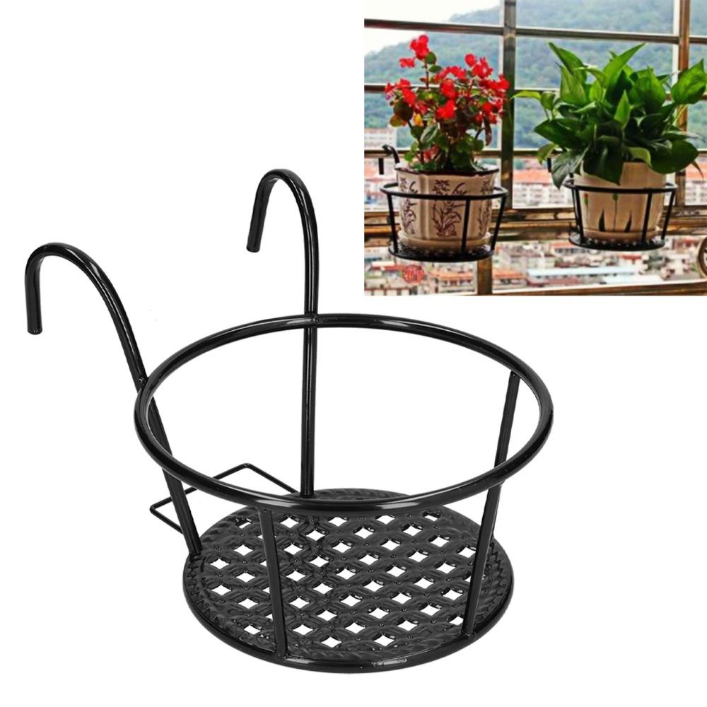 Thick wrought iron construction Flower Pot Holder Railing hanging chlorophytum & pothos