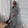 European-American Houndstooth Long Woolen Coat with Turn-Down Collar and Long Sleeves - Autumn/Winter 2021 Collection