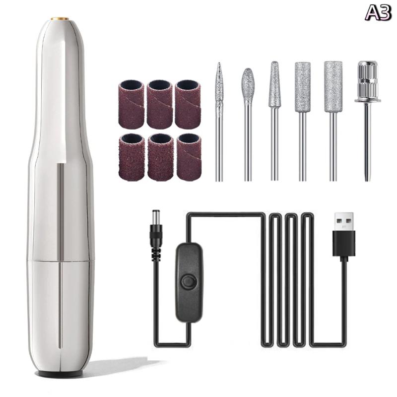 Electric Nail Polisher Exfoliator Machine Nail Drill Bits Dead Skin Remover Nails Grinding Polishing Usb With 6 Bits File Pen