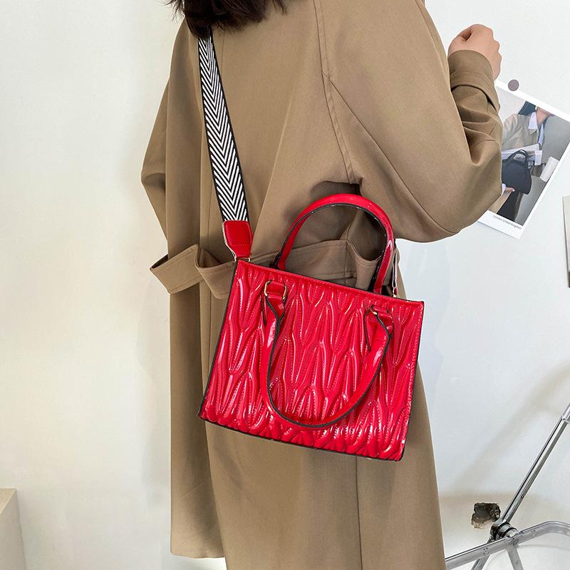 New Women's Shoulder Handbag Fashion Solid Color Casual Wide Shoulder Strap Crossbody Bag PU Large Capacity Ladies Pack
