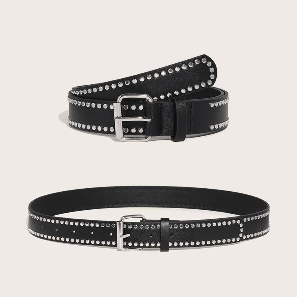 Versatile Jeans Belt Retro Rivet Decorative Belt Casual PU Leather Belt  for Women and Men
