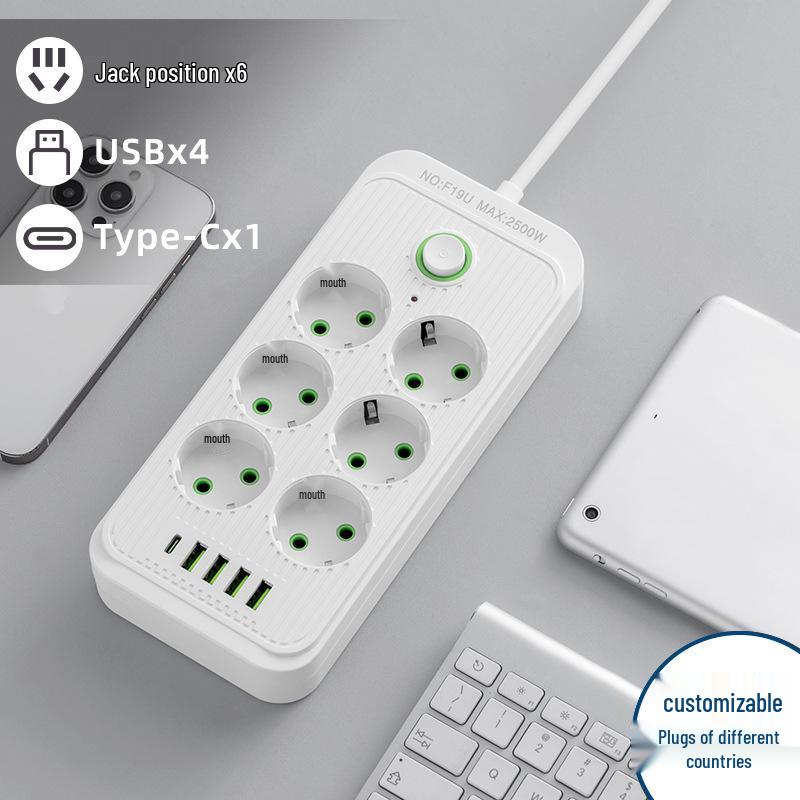 EU Standard USB Power Strip with German Socket and Switch
