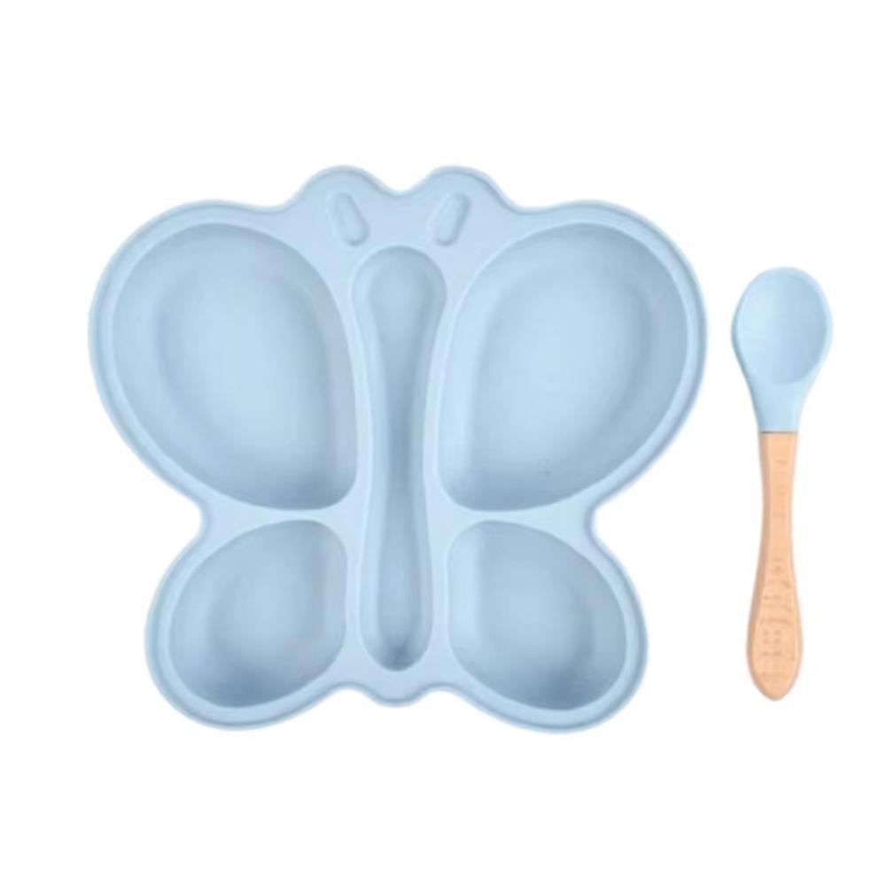 

2Pcs/Set Silicone Sucker Bowl Butterfly Shape Kid Training Tableware Portable Baby Dining Plate світло-синій колір