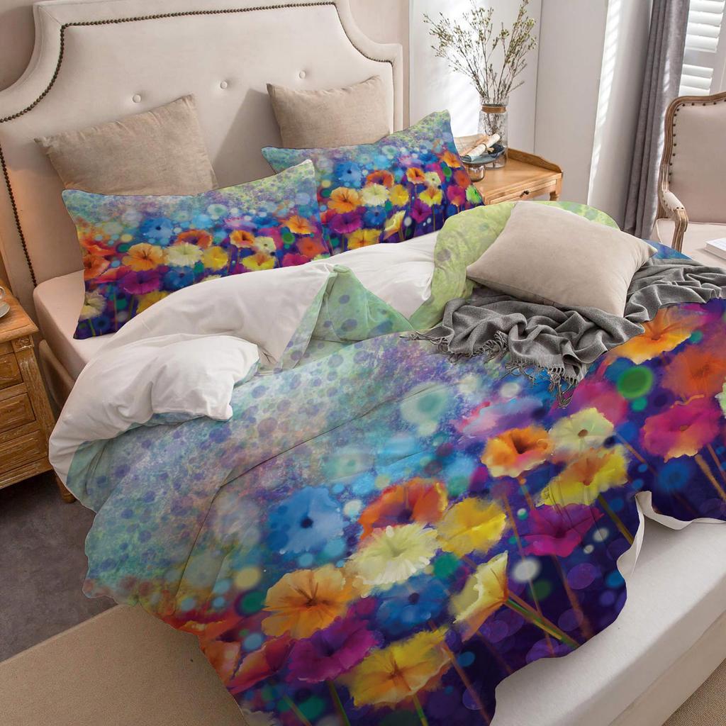 Watercolor floral pattern 3D printing down duvet cover soft and comfortable colorful bedding set artistic style duvet cover