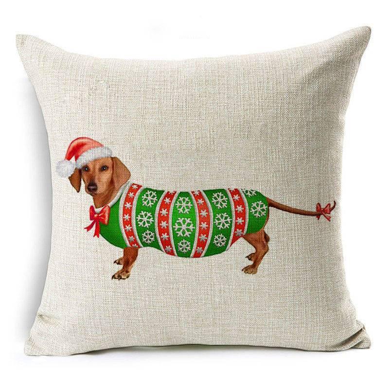 Luxurious 18'' Dachshund Printed Christmas Linen Cushion Cover For Chic Home Decor