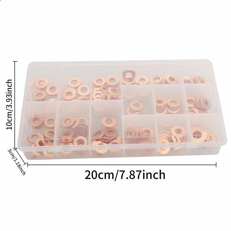 200pcs Copper Diesel Injector Ports Washers Fuel Set Seal Rings Assortment Set Engines Automotive Fuel Injector Fittings