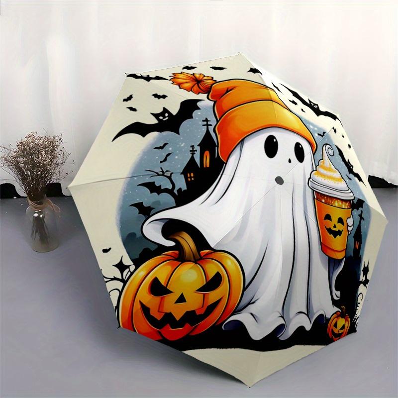 1pc Halloween Cute Ghost Pattern Automatic 3-Fold Umbrella, 8 Steel Frames, High-Value Folding Umbrella, Suitable for Office, Travel and Outdoor