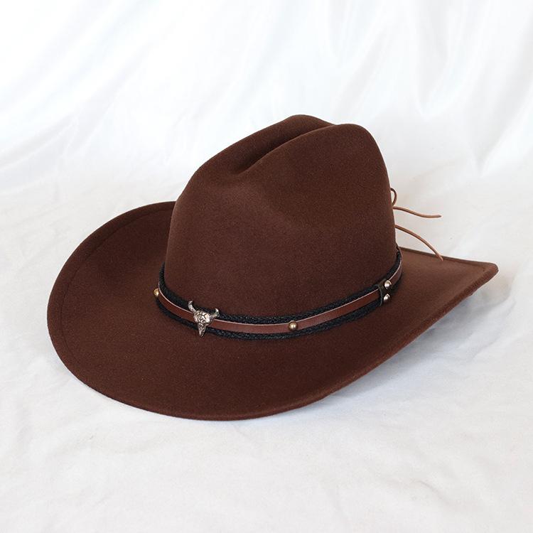 Nuovo Cappello da Cowboy Western Vintage per Uomo Gentleman Donna Jazz Cowgirl con Pelle a Falda Larga Cloche Cappelli Sombrero Hombre