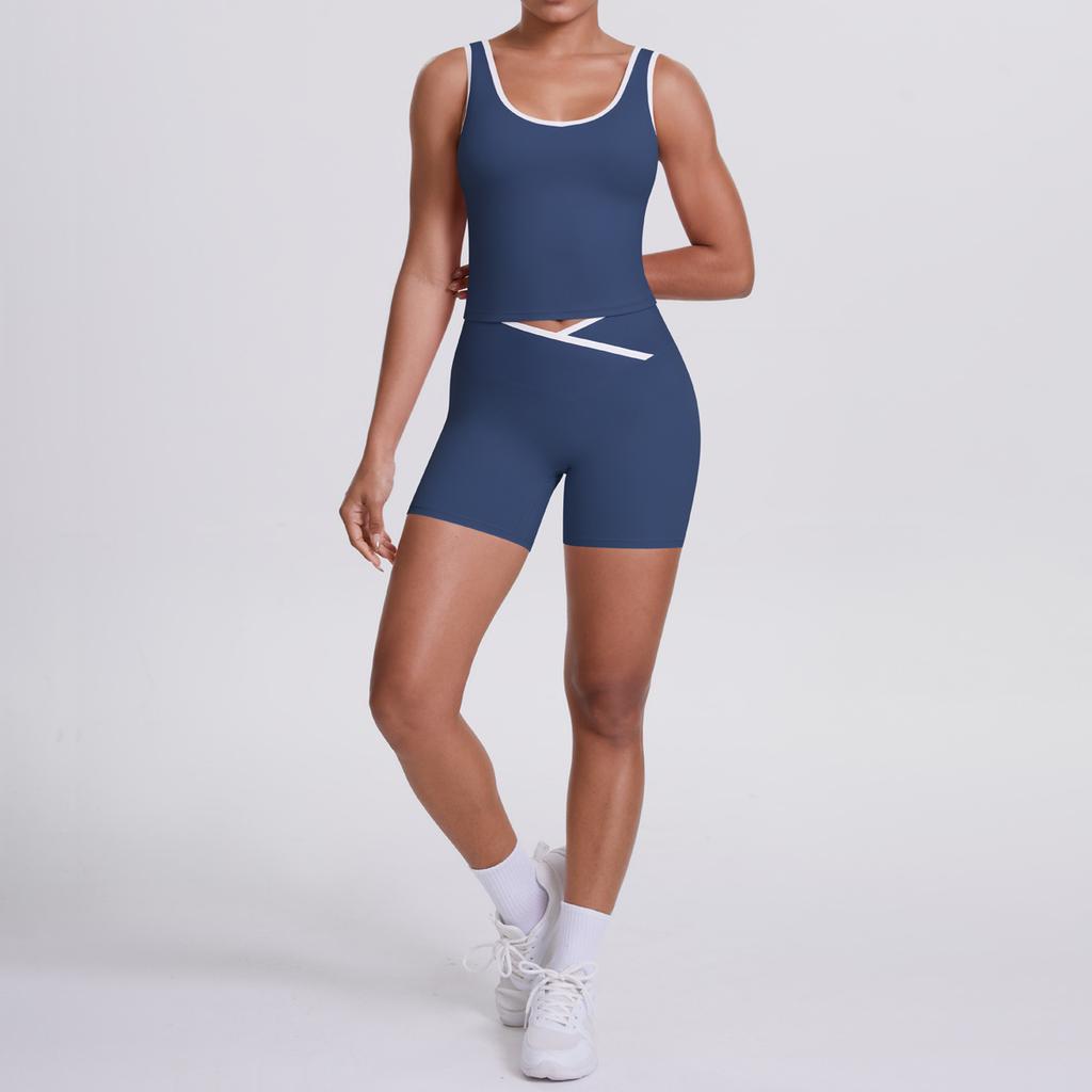 New double-sided abrasive contrasting colors, tight-fitting and breathable cross yoga suit, sports running and fitness two-piece suit