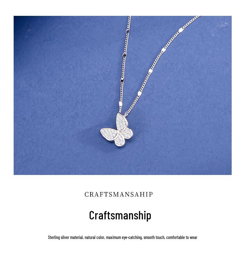 S925 Sterling Silver Diamond Butterfly Necklace - Women's Elegant Fairy Clavicle Chain Birthday Gift.