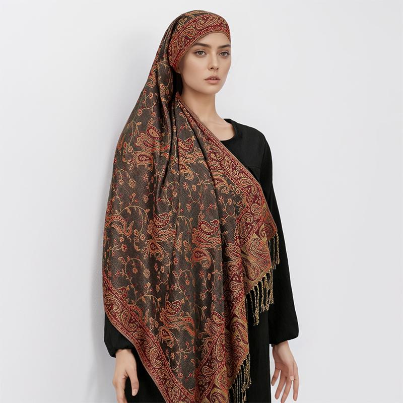 New Pashmina Women Scarf Bohemia Paisley Shawl Wrap Paisley Jacquard Flowers Cashmere Classic Tassels 70X190Cm