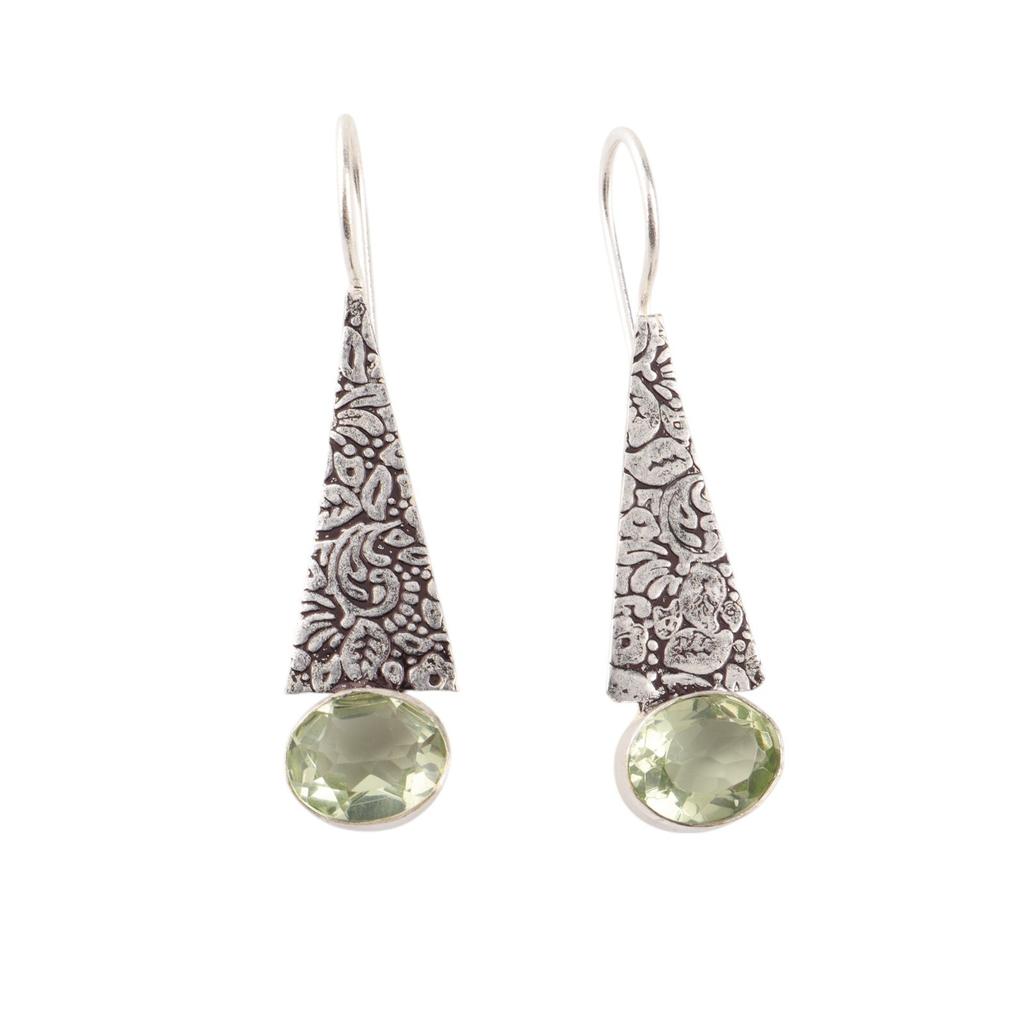 Natural Green Amethyst Gemstone 925 Solid Silver Jewelry Handmade Earrings 1.9" EE-165-15