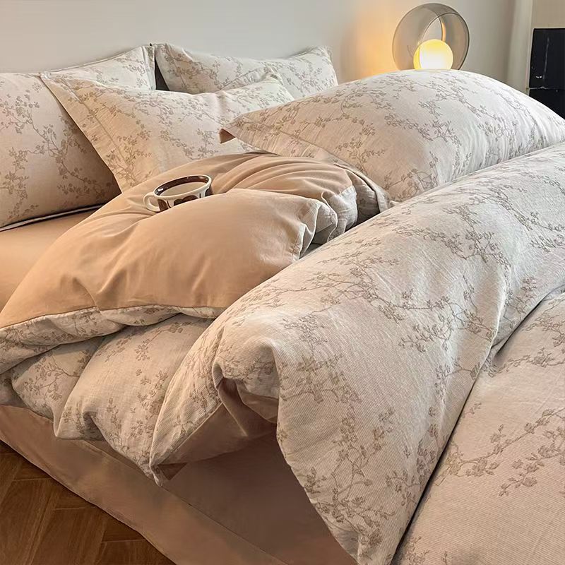 Grynos medvilnės šlifuotos lovos komplektas - Pilnas keturių dalių komplektas, įskaitant visą medvilnę sudarančius paklodę ir užvalkalus pagalvėms - Trijų dalių patalynės komplektas