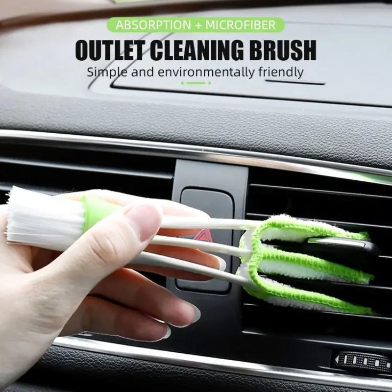 Multifunction Car Air Vent Cleaner Mini Double-end Micro Fiber Vent Duster Removable Cloth Cover Portable Cleaning Brush For Car