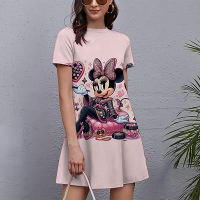 Dámske šaty s potlačou Mickey Mouse Elegantné a krásne midi šaty Nadrozmerné dámske letné jednodielne šaty