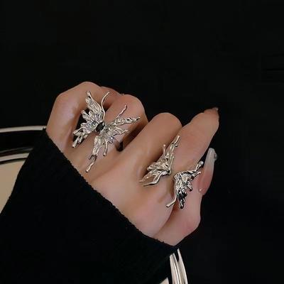 Punk Irregular Butterfly Rings For Women Liquid Metal Butterfly Earring Aesthetic Egirl Gothic Insect Open Rings Y2K Jewelry