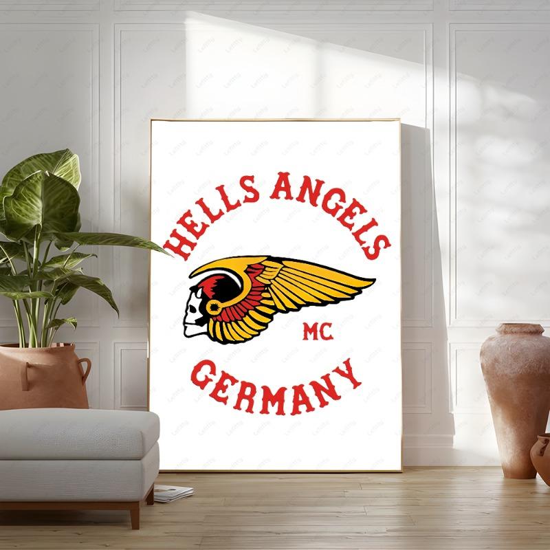 H-Hells A-Angels Moto Cool Skull Poster Sticky Wall Art Printing Waterproof Home Living Bed Room Bar Aesthetic Decor