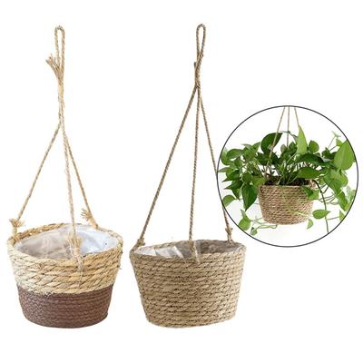 Garten Stroh Hängekorb Pflanzkorb Schnur Gewebter Blumenkorb Rattan Korb Hängende Orchidee Topf Topf Hängeschale