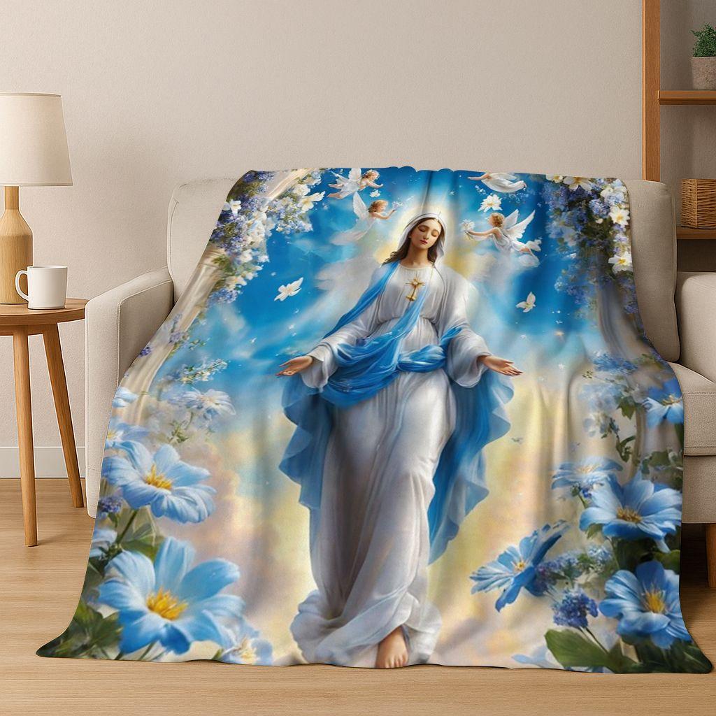 26 Style Faith Virgin Mary Jesus Blessed Flannel Blanket,Cozy Soft Throw Blanket for Home Bedroom Bed Sofa Picnic Cover Gift Kid