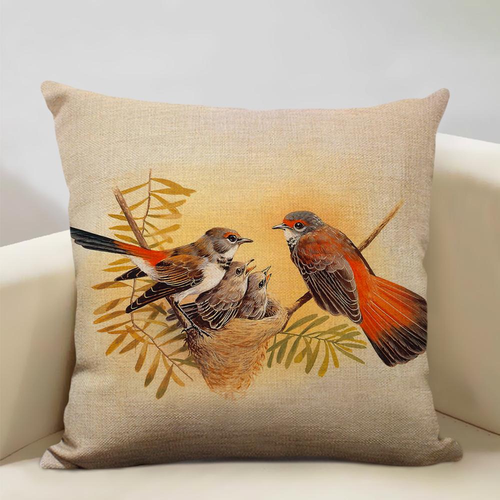 Bird Parrot Sofa Cushion Cover Bedroom Living Room Hotel Cafe Decoration Pillow Case 45x45cm Linen Pillowcase Chair Cushions