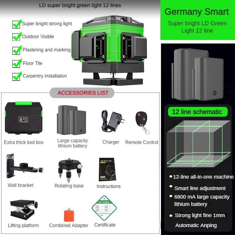8/12/16 Line Green Automatic Leveling Instrument High Precision Infrared Waterproof  Multifunction Measuring Tool Green Laser Level