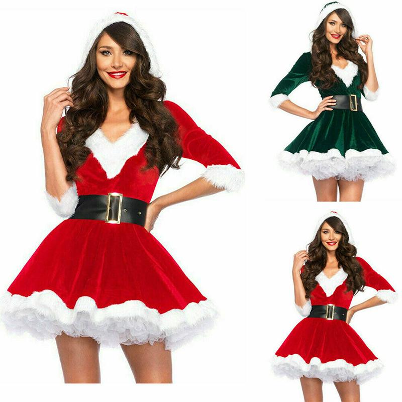 Santa Womens Girls Claus Christmas Costume Cosplay Lady Xmas Outfit Fancy Dress