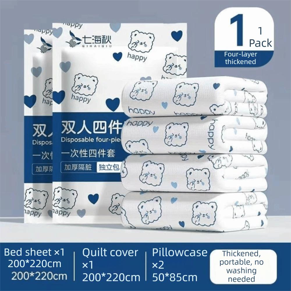 Thickened Material Non-Woven Bedding Set Three/Four-Piece Set Dirty Proof Disposable Bedding Set Non-Woven Fabric