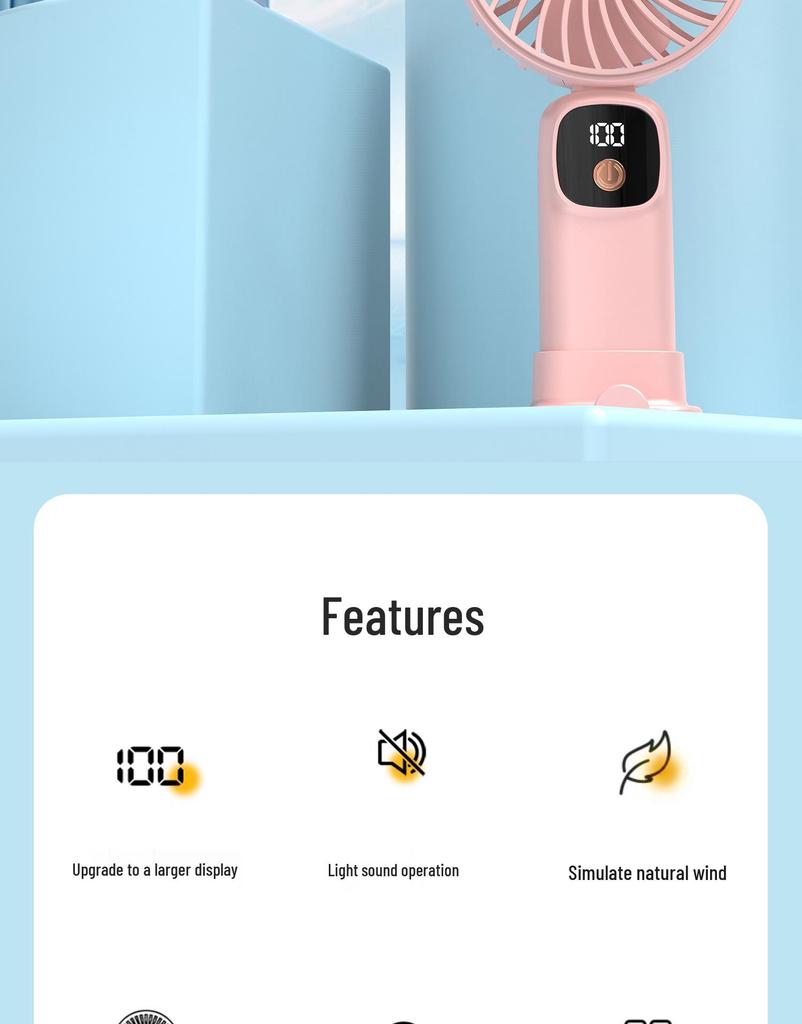 USB Mini Handheld Fan with LED Display - Portable Gift for Students and Dorm Rooms