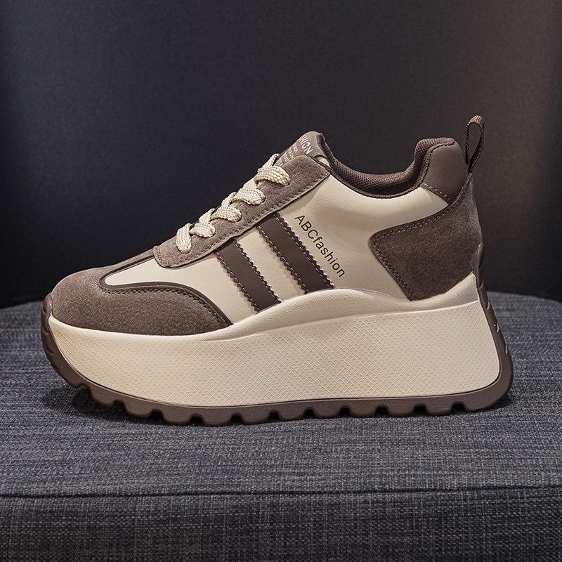 Top Quality 8cm Genuine Leather Platform Wedge Women Spring Autumn Chunky Sneakers Shoes Breathable Comfortable Vulcanize Boots